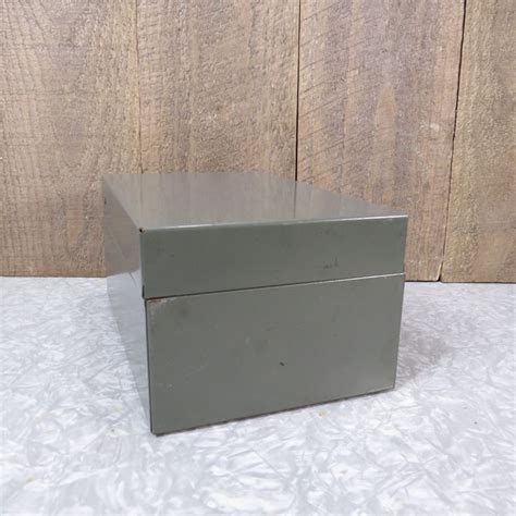 1950s metal file box with push on printed on it|GWS Grey Metal File Card Storage Box Vintage 1950s Recipe .